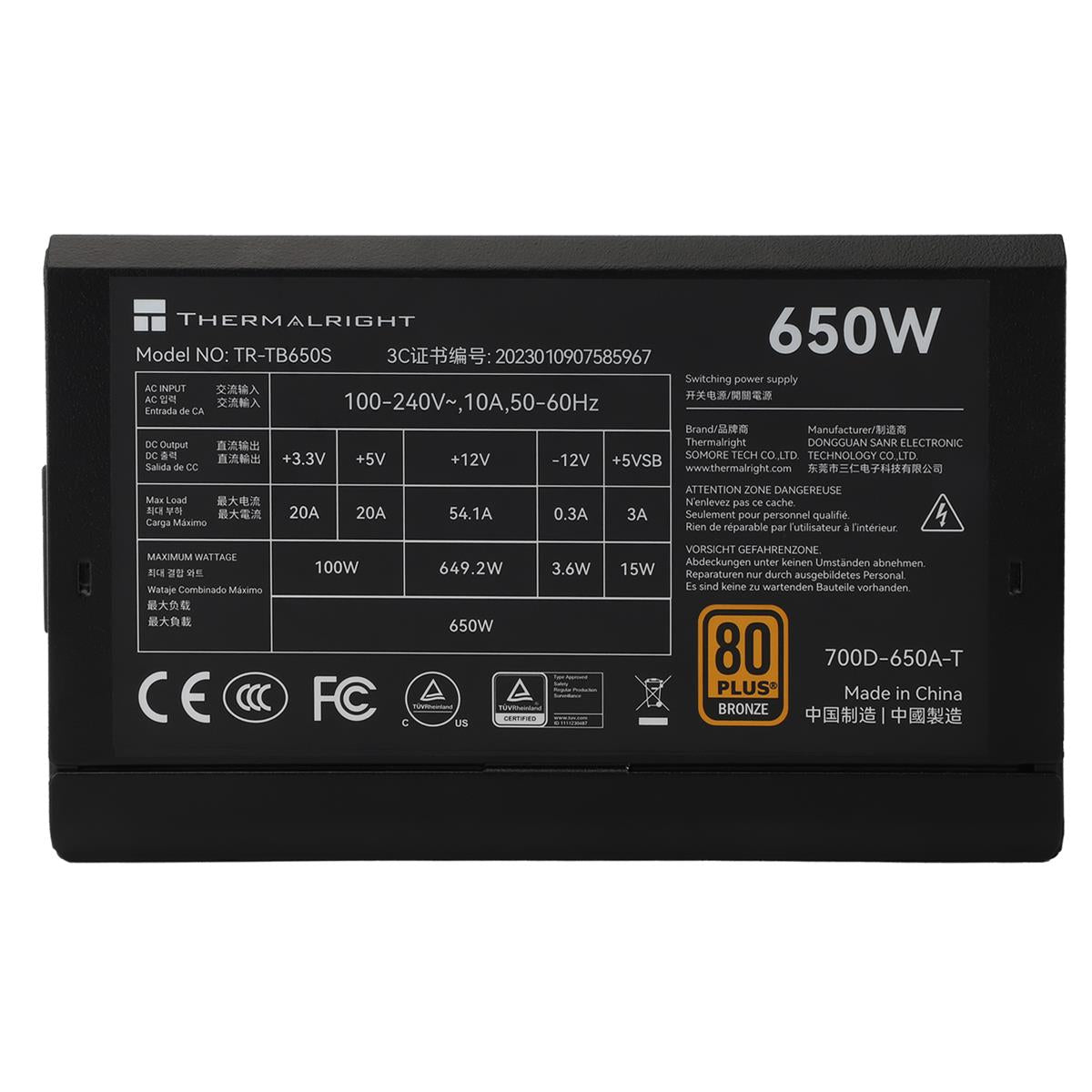 Thermalright Power Supply TB-650S 650W 80 Plus Bronze Thermalright Power Supply TB-650S 650W 80 Plus Bronze